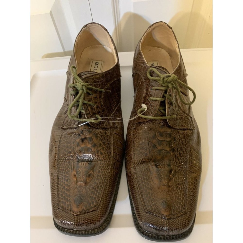 Bolano Faux Snake Skin Trim Printed Men’s‎ Sz 12 Lace Up Oxford Brown Shoe